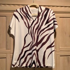 Tail Womens Active Short Sleeve Zebra Print Shawl Collar Top Size Large L